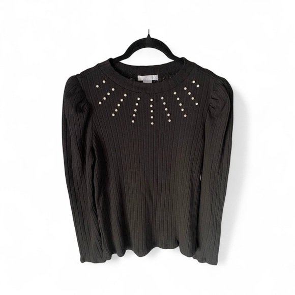 Design History Black Top with Pearl Embellishments- SZ MED NWOT - Picture 6 of 6